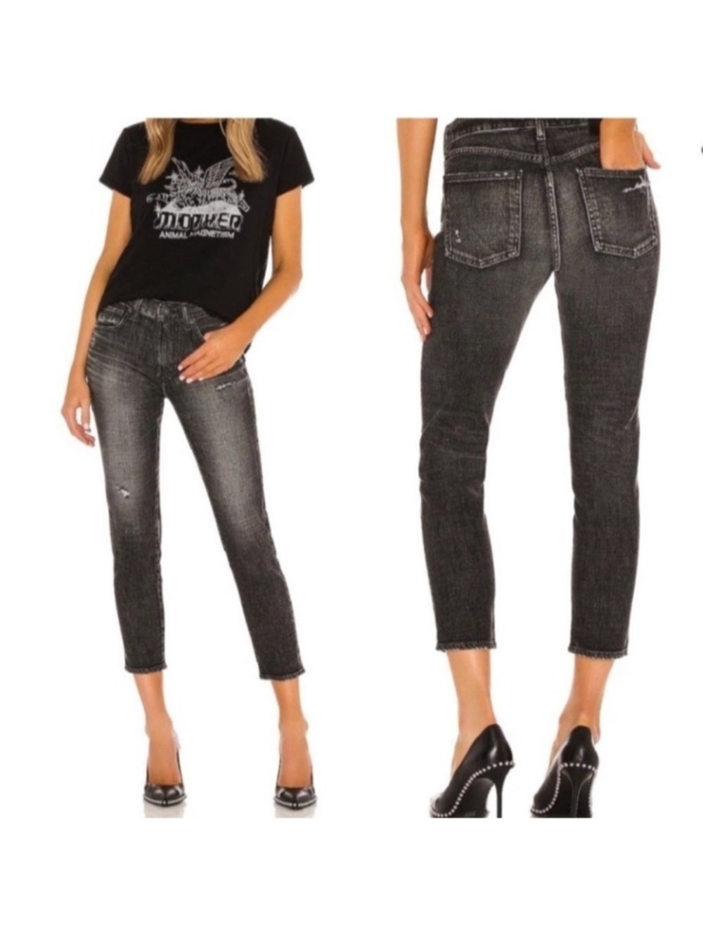 Moussy Vintage Prichard Skinny Jeans Washed Black Gray Distressed